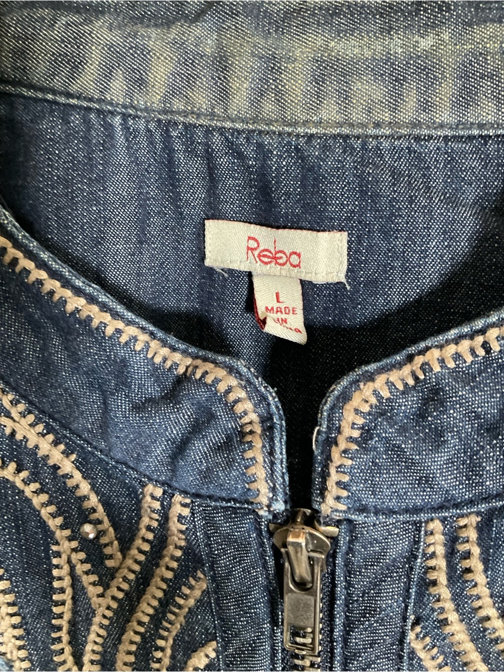 Reba Embroidered Rhinestone Full-Zip Denim Jacket - EUC - Picture 3 of 4